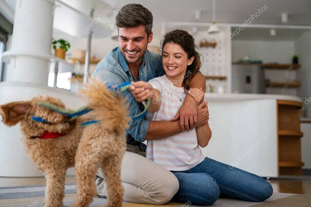 Cane adottato che entra in una nuova casa con la famiglia